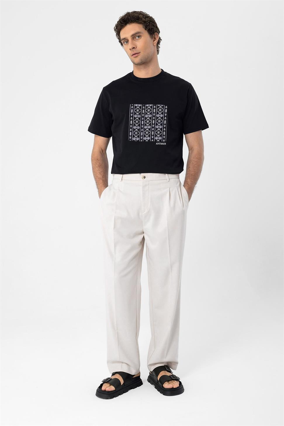 تي شيرت منقوش بنمط مريح للرجال