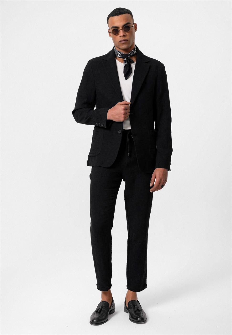 بنطال رجالي بقصة عادية مع خصر برباط