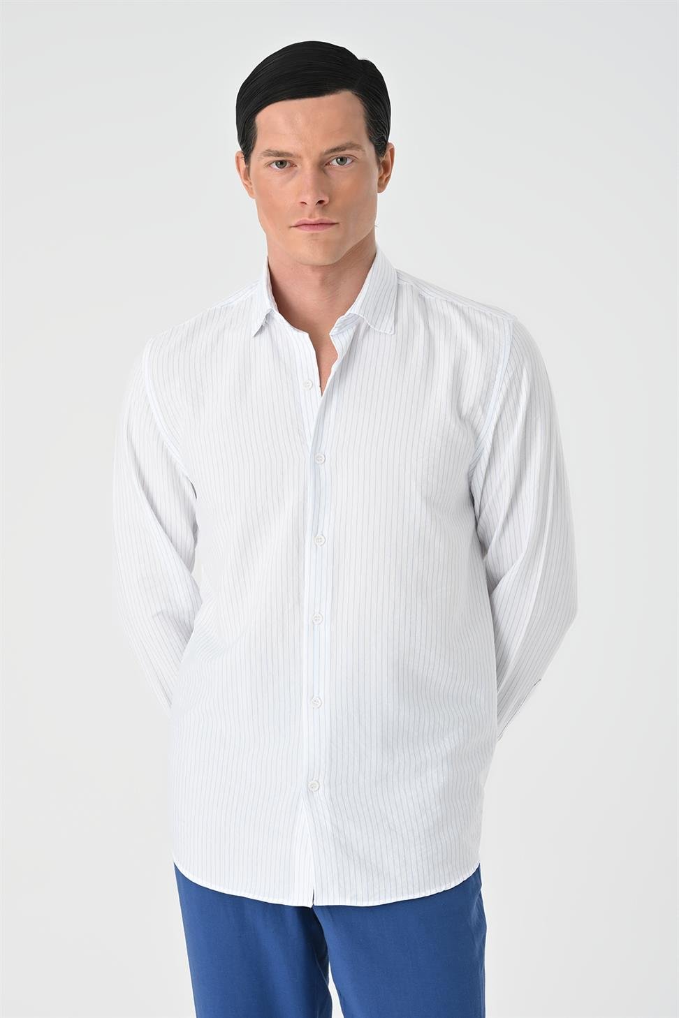 قميص رجالي مخطط بقصة عادية