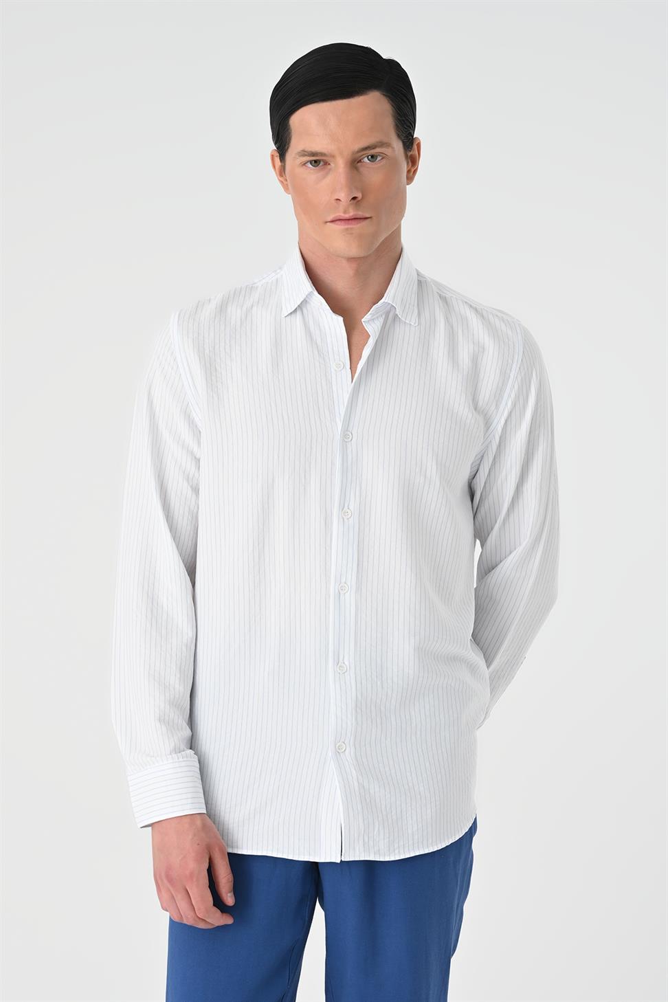 قميص رجالي مخطط بقصة عادية