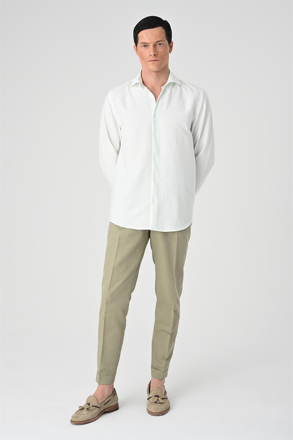 قميص رجالي مخطط بقصة عادية