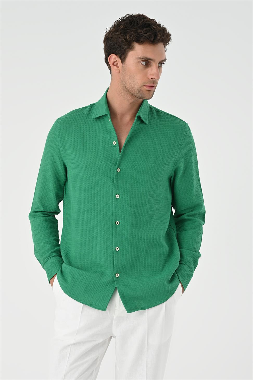 قميص رجالي منسوج بقصة عادية