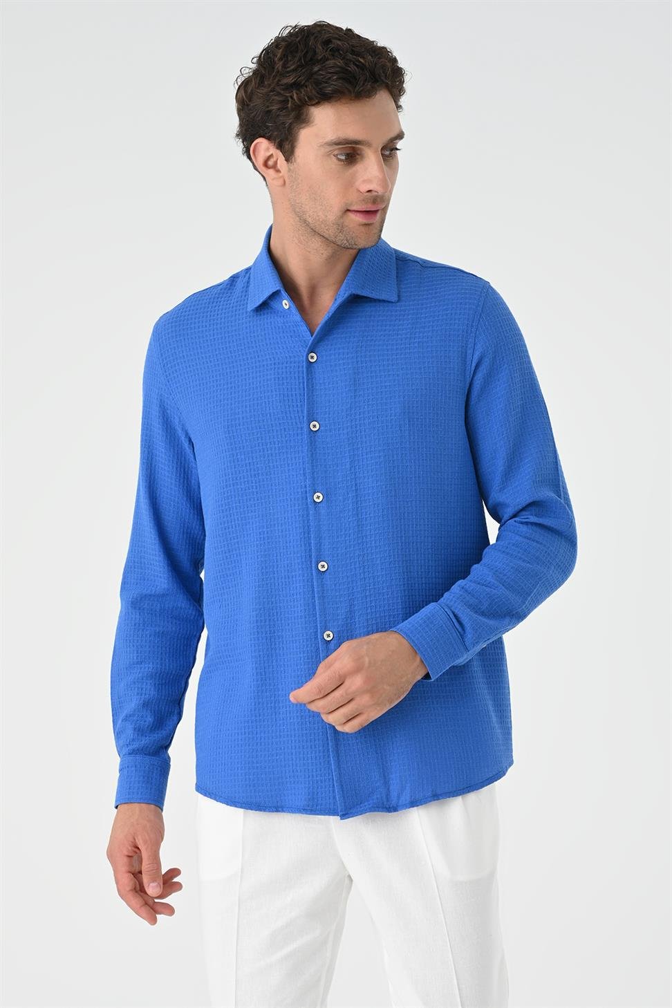 قميص رجالي منسوج بقصة عادية