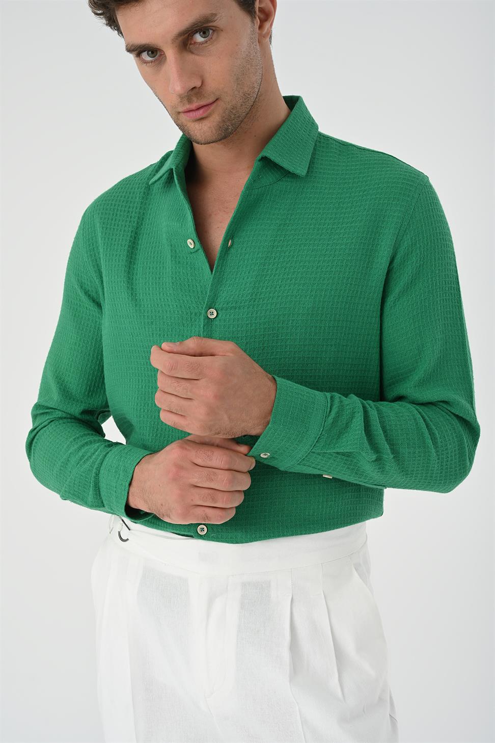 قميص رجالي منسوج بقصة عادية