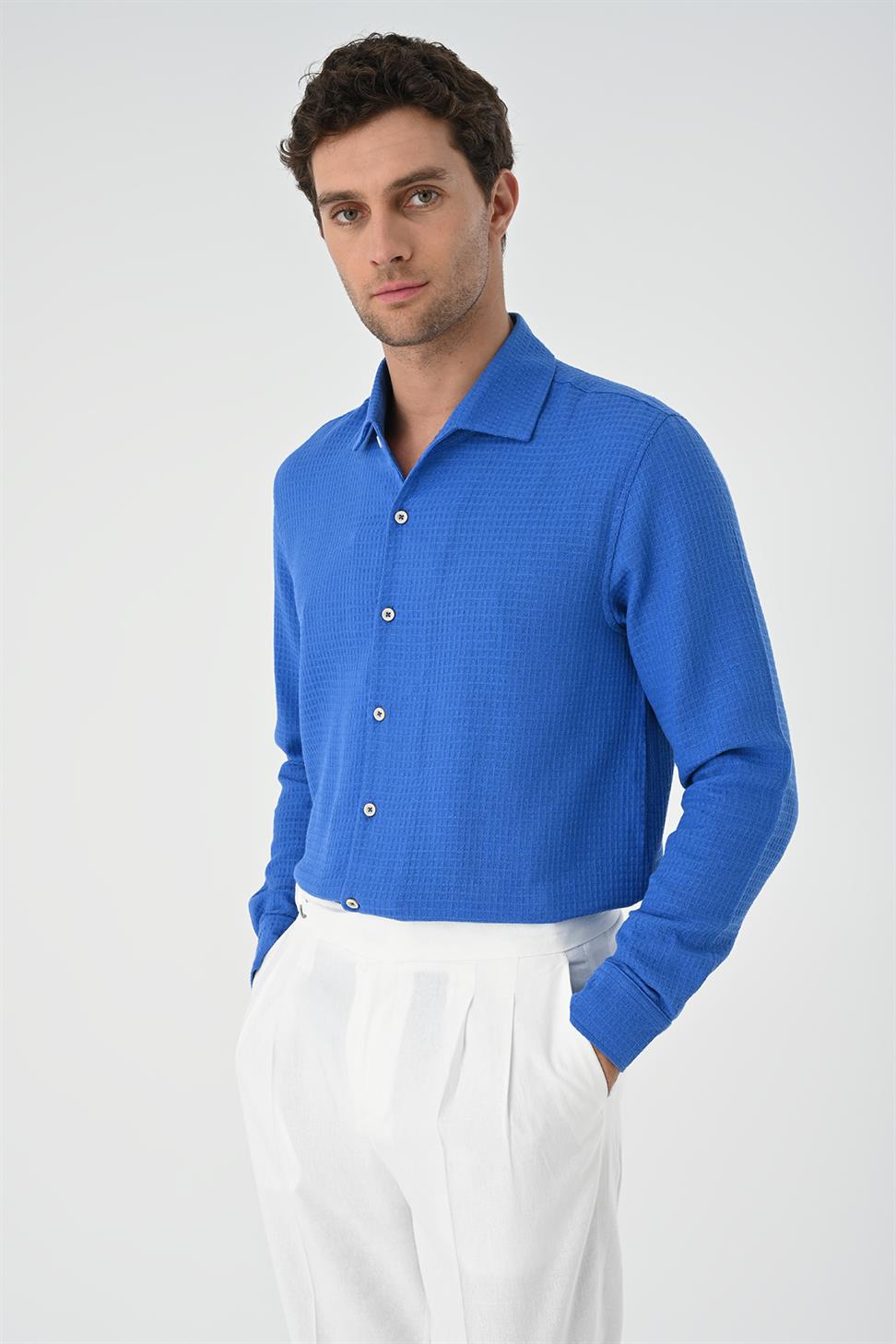 قميص رجالي منسوج بقصة عادية