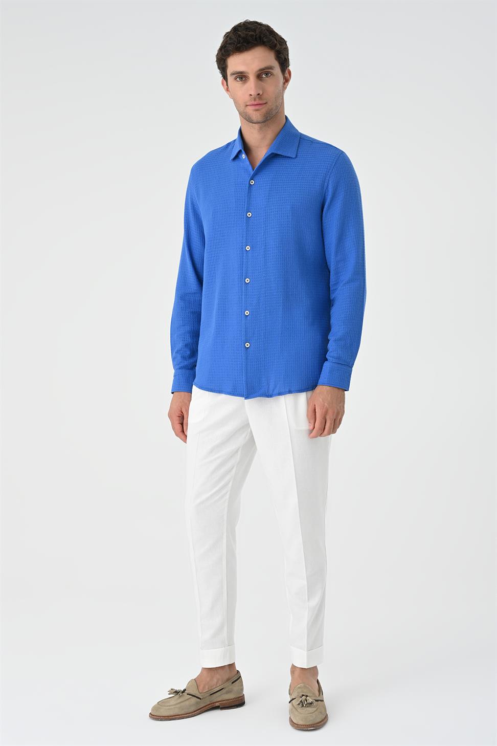 قميص رجالي منسوج بقصة عادية