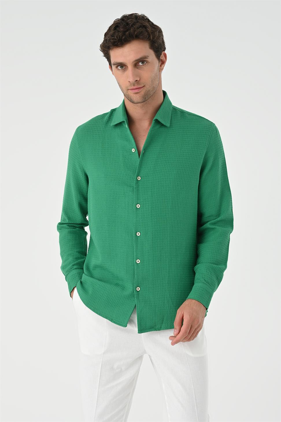 قميص رجالي منسوج بقصة عادية