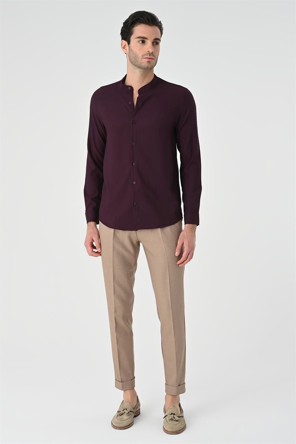 قميص رجالي ذو ياقة كلاسيكية بقصة عادية