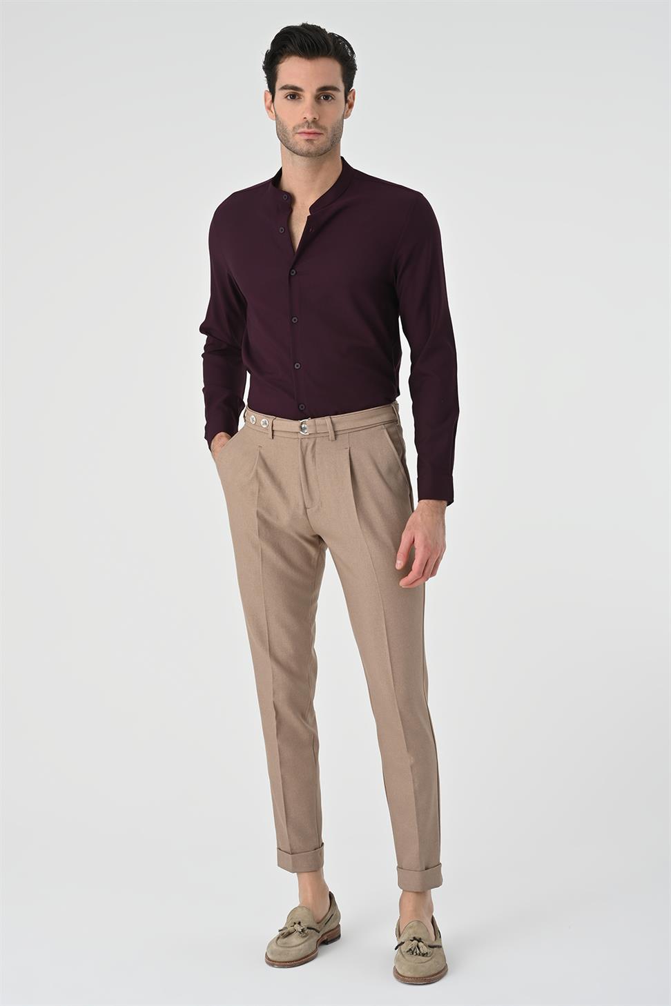 قميص رجالي ذو ياقة كلاسيكية بقصة عادية