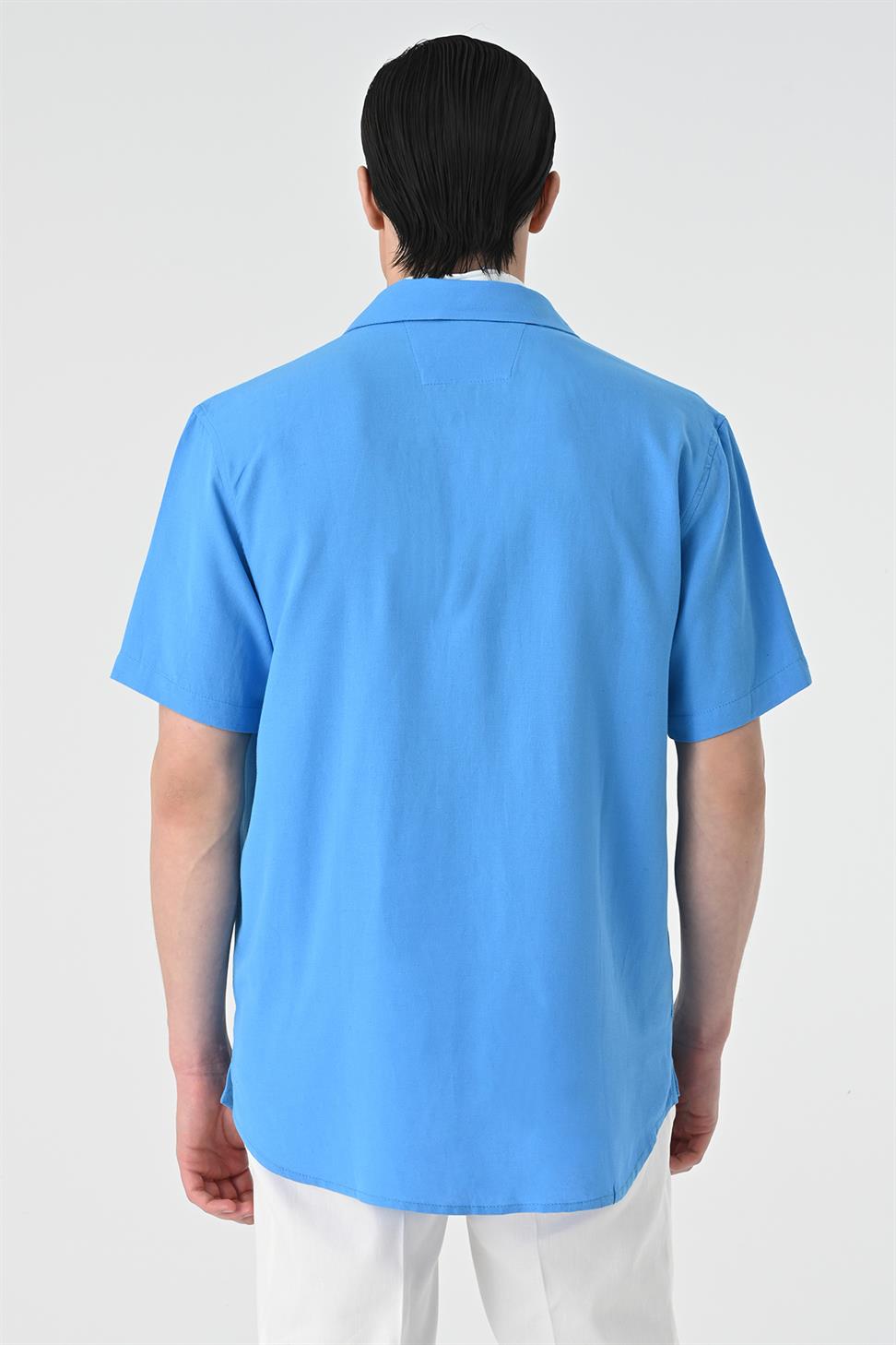 قميص رجالي بأكمام قصيرة وياقة شال مناسب للاسترخاء