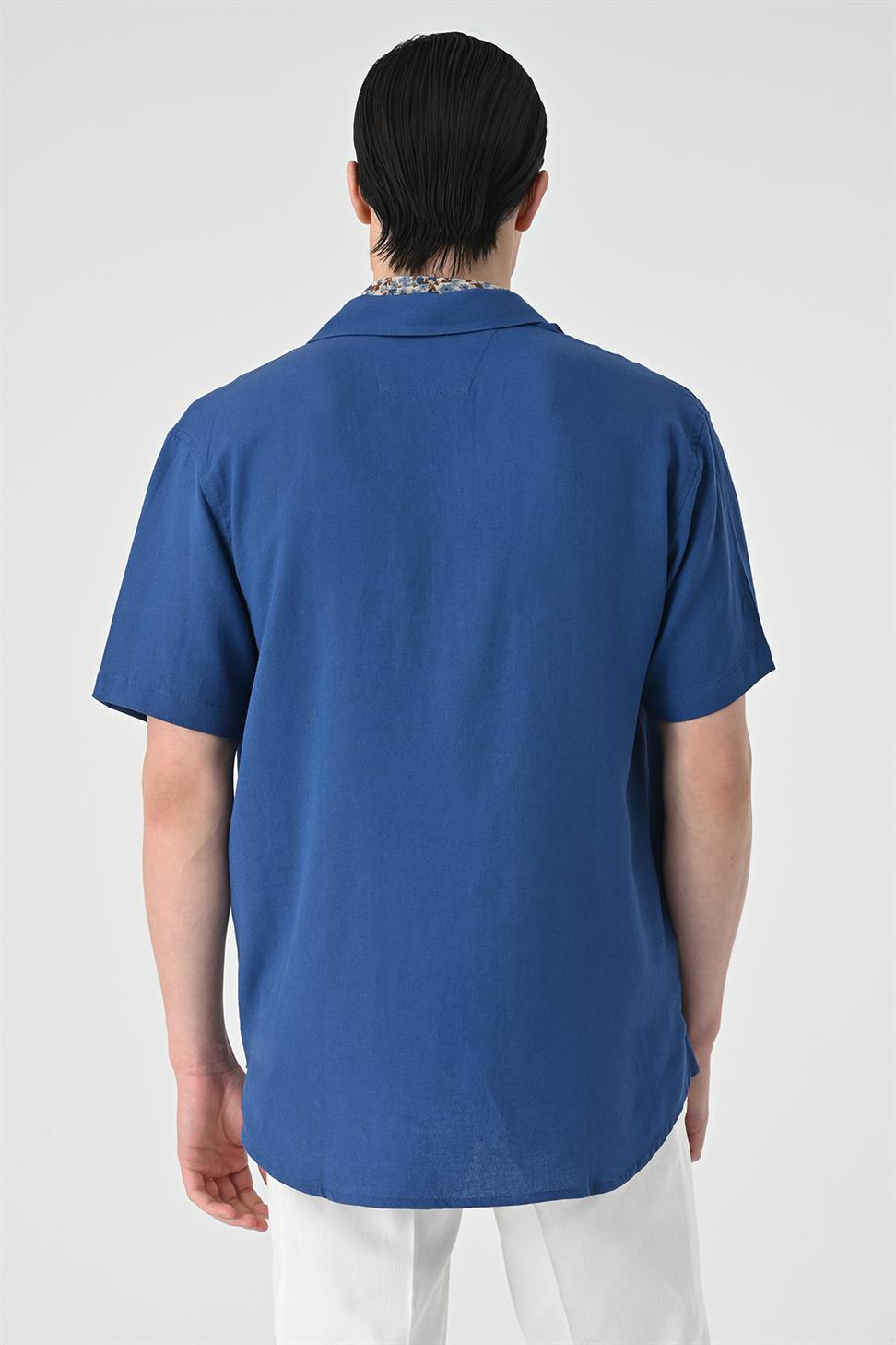 قميص رجالي بأكمام قصيرة وياقة شال مناسب للاسترخاء