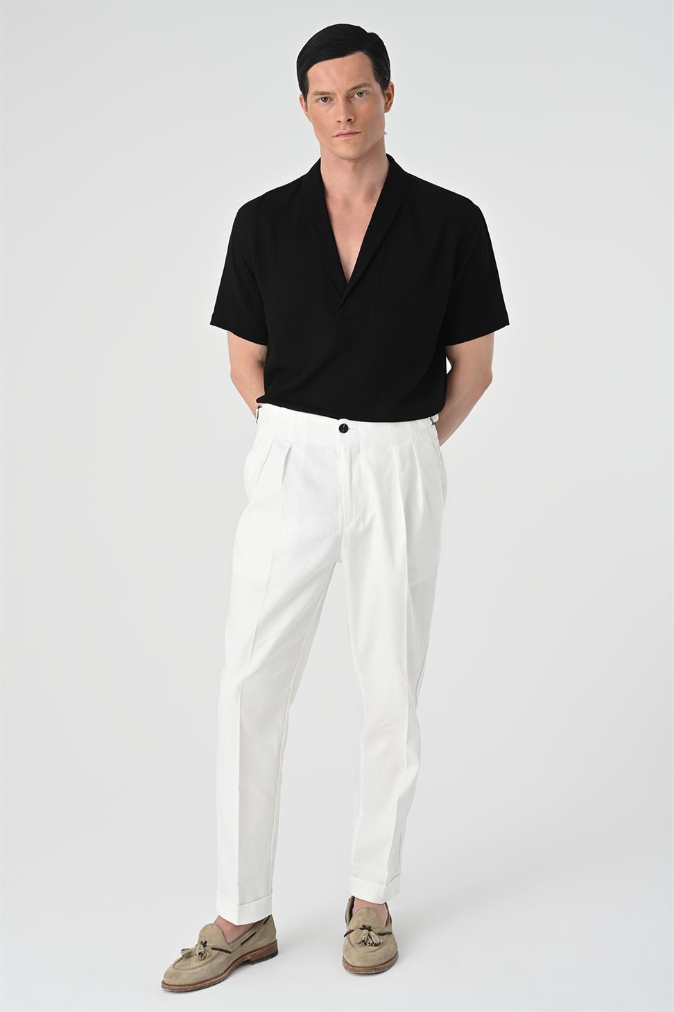 قميص رجالي بأكمام قصيرة وياقة شال مناسب للاسترخاء