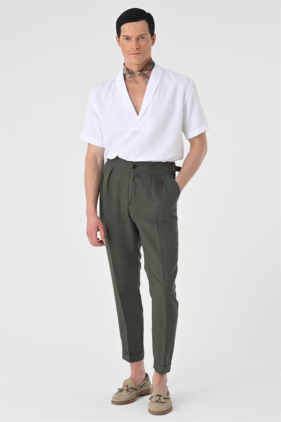 قميص رجالي بأكمام قصيرة وياقة شال مناسب للاسترخاء