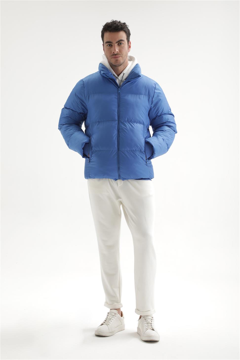 Antioch Saks Mavisi Dik Yaka Kauçuk Şişme Mont