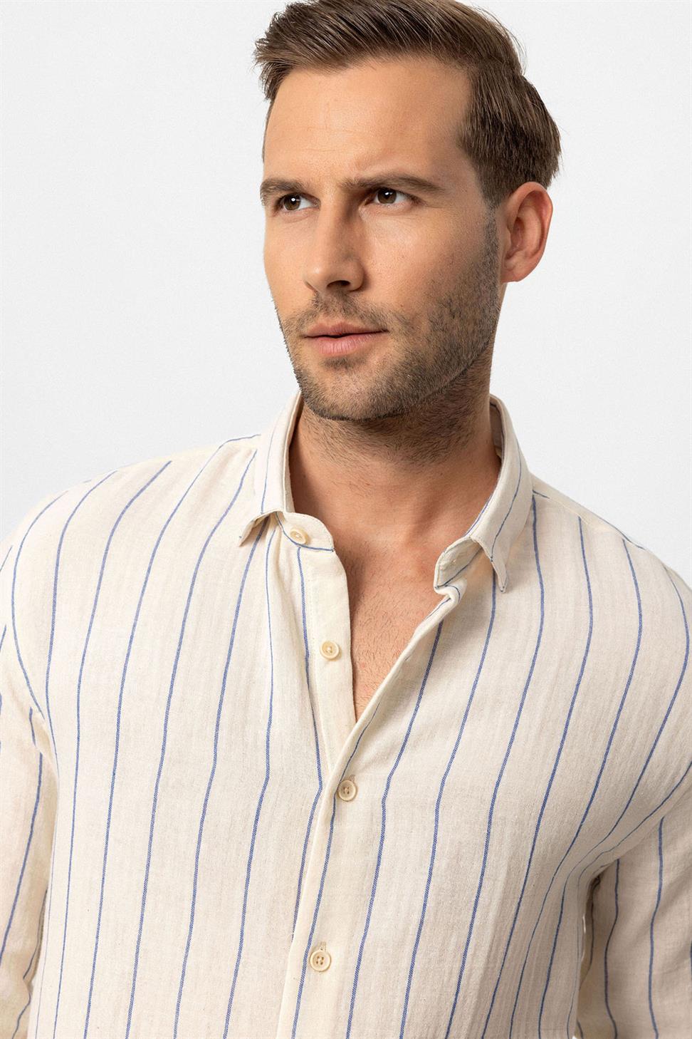 قميص رجالي مخطط بقصة ضيقة للرجال