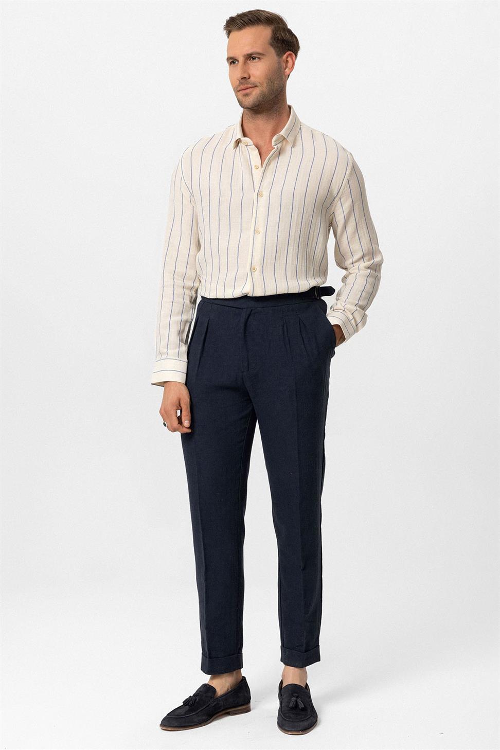 قميص رجالي مخطط بقصة ضيقة للرجال