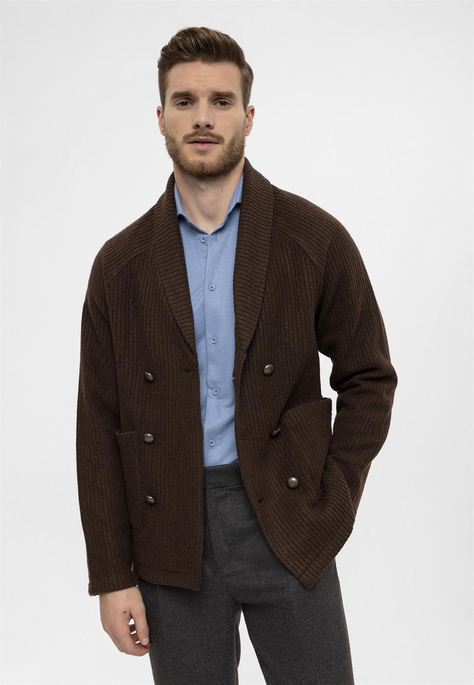 سترة شال طوق مزدوجة الصدر إغلاق الرجال