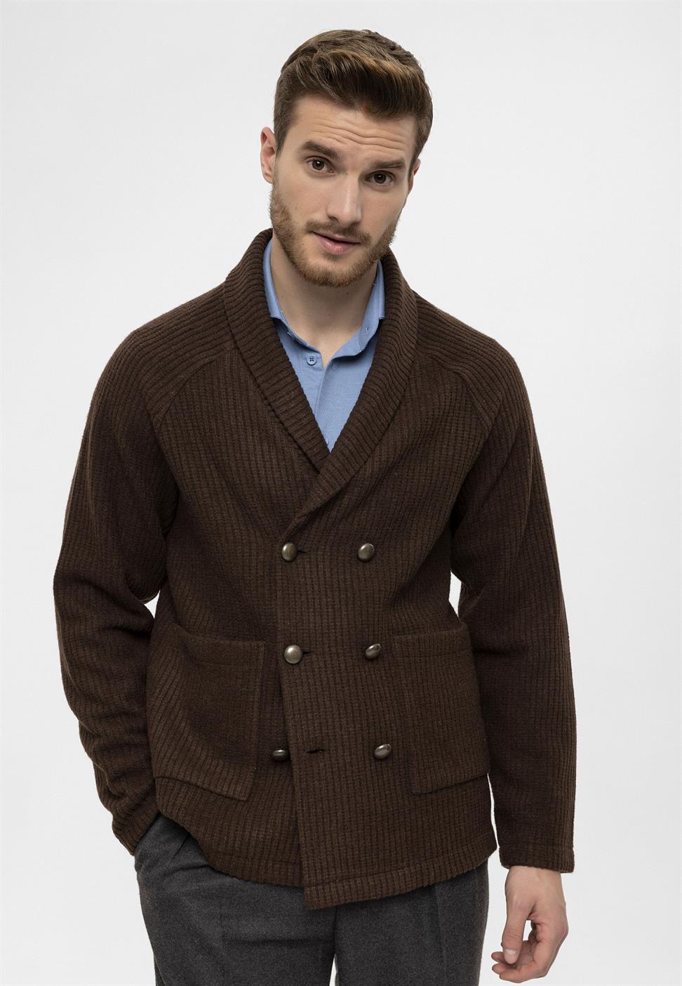 سترة شال طوق مزدوجة الصدر إغلاق الرجال