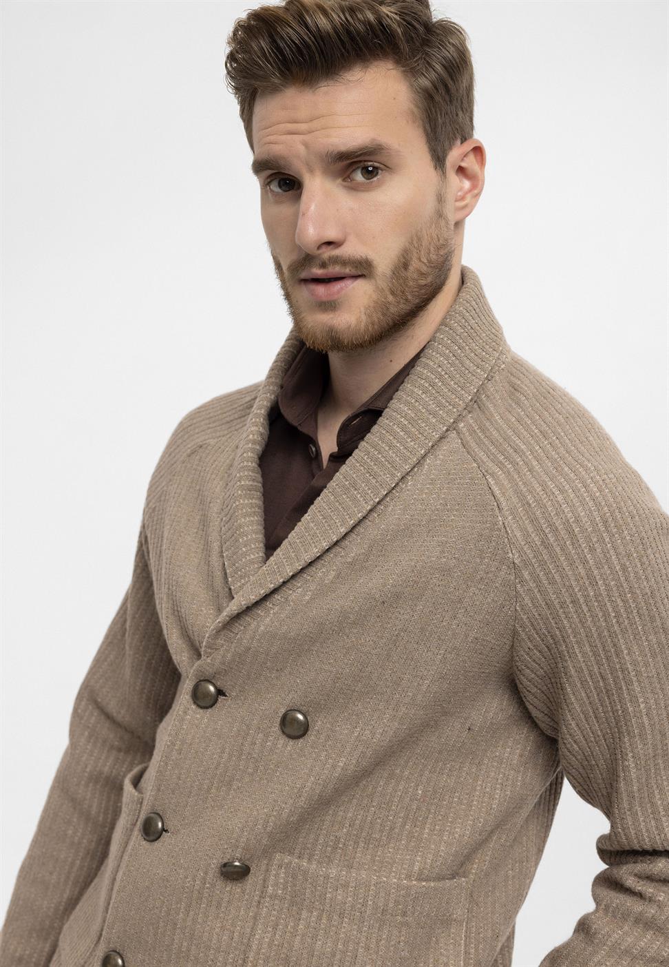 سترة شال طوق مزدوجة الصدر إغلاق الرجال