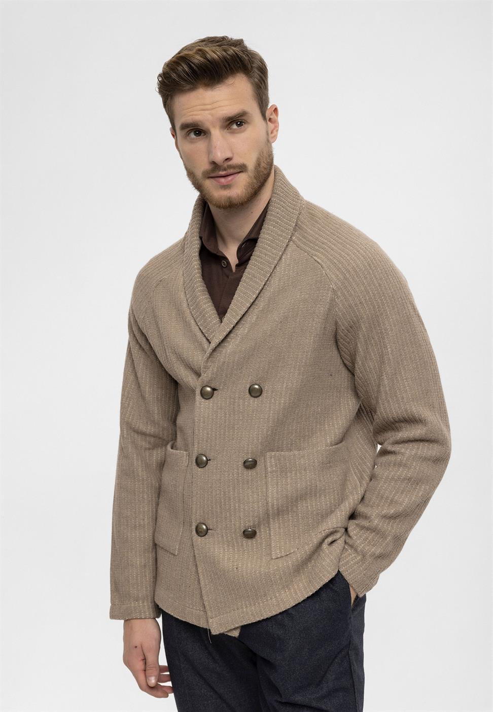 سترة شال طوق مزدوجة الصدر إغلاق الرجال