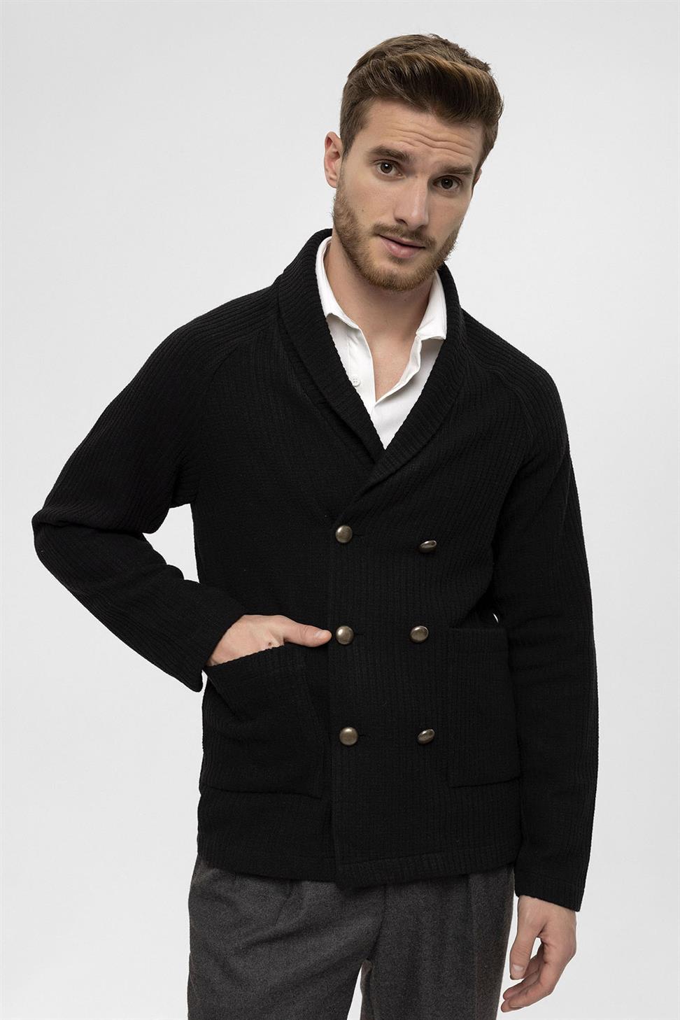 سترة شال طوق مزدوجة الصدر إغلاق الرجال