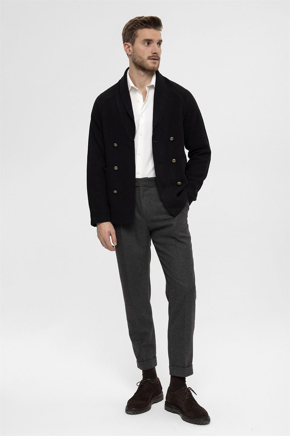 سترة شال طوق مزدوجة الصدر إغلاق الرجال