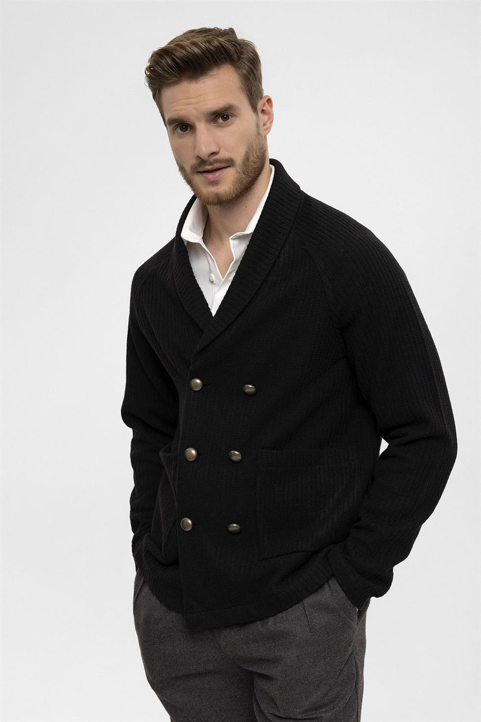 سترة شال طوق مزدوجة الصدر إغلاق الرجال