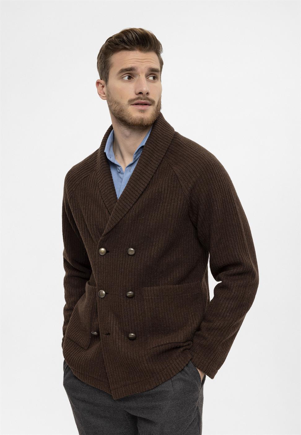 سترة شال طوق مزدوجة الصدر إغلاق الرجال