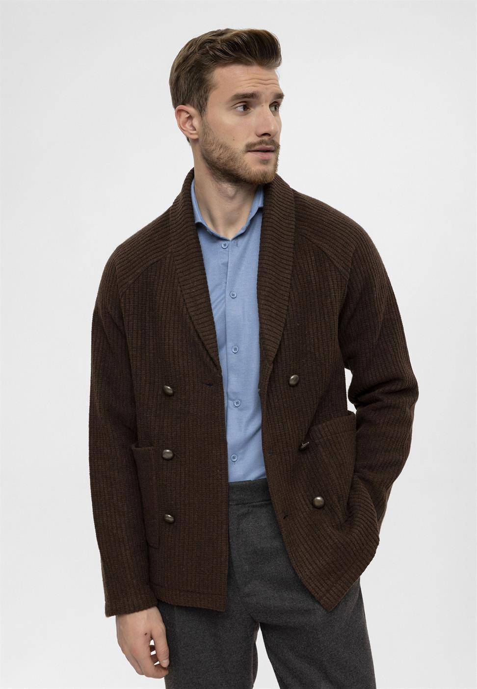 سترة شال طوق مزدوجة الصدر إغلاق الرجال