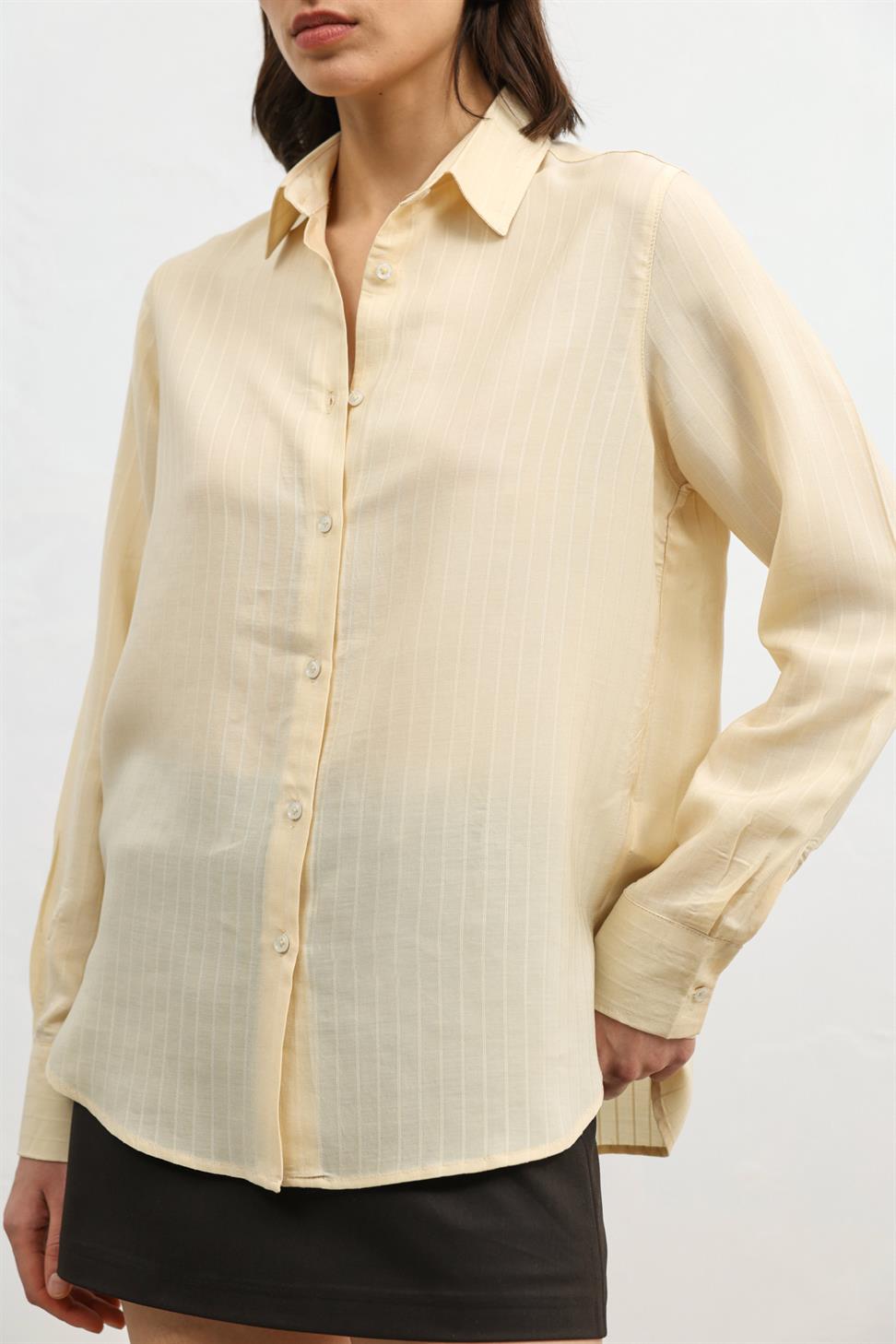 قميص نسائي مخطط مع منديل من 100% ليوسيل