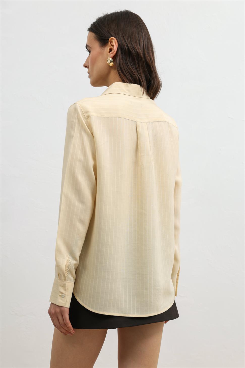 قميص نسائي مخطط مع منديل من 100% ليوسيل