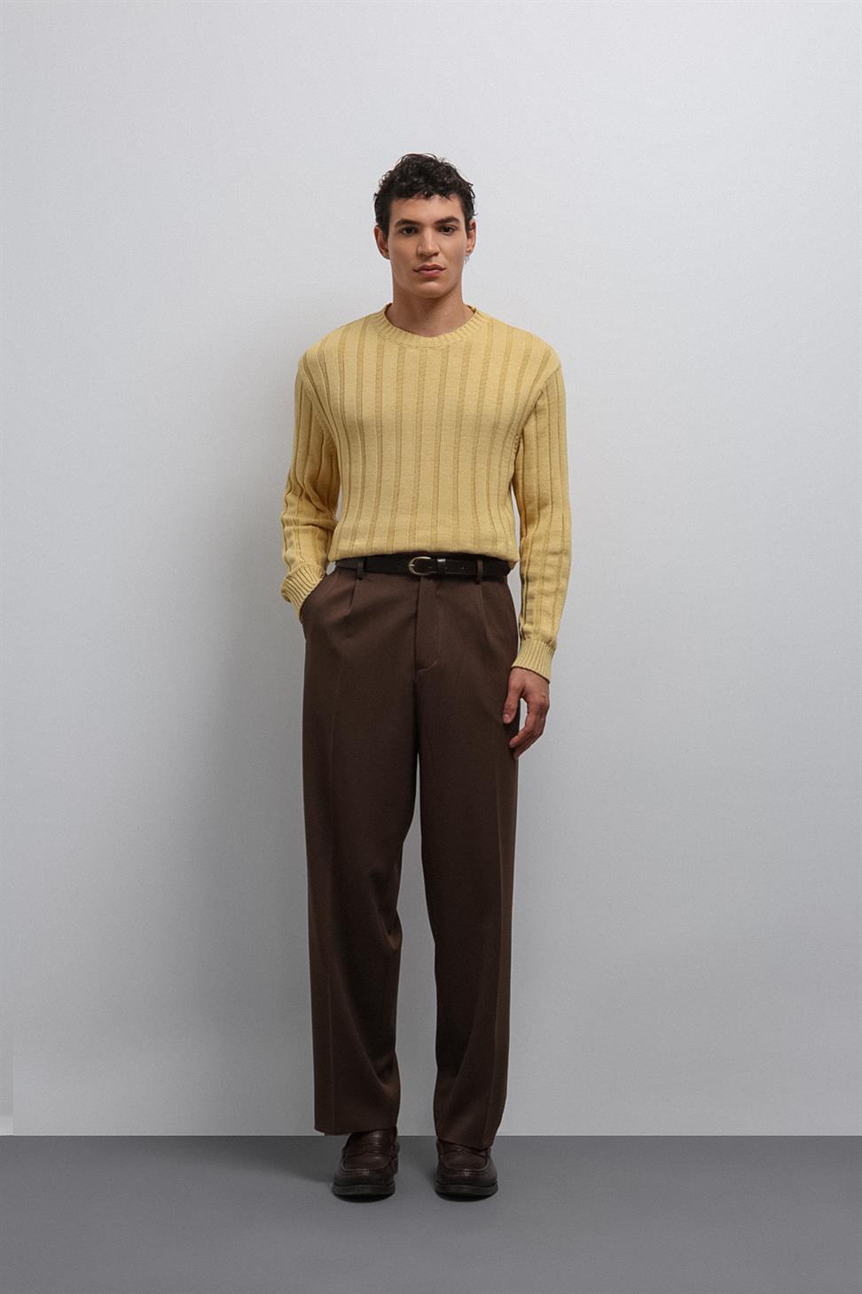 Antioch Sarı 100% Pamuk Fitilli Erkek Kazak