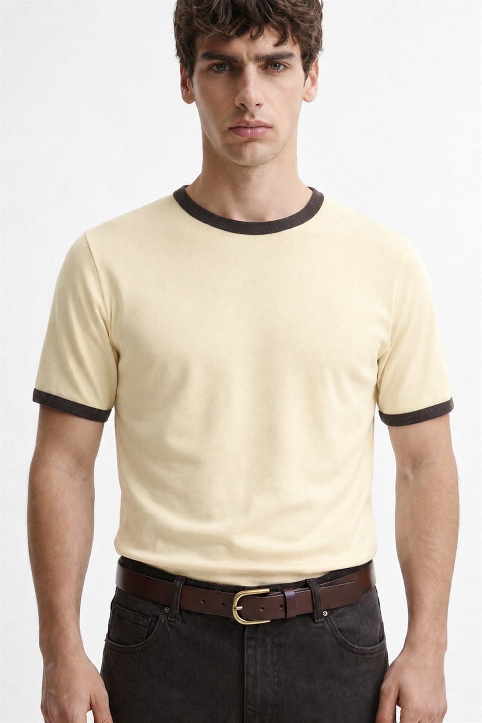 Antioch Sarı Kontrast Yaka Erkek T-Shirt
