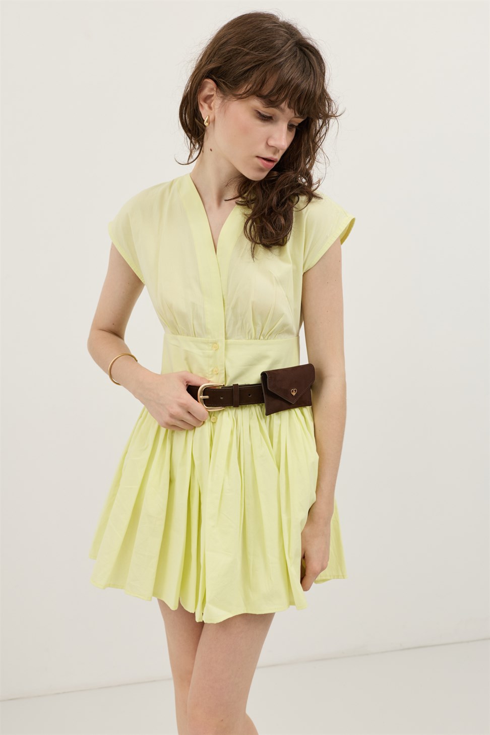 Antioch Sarı Mini Poplin Kadın Elbise