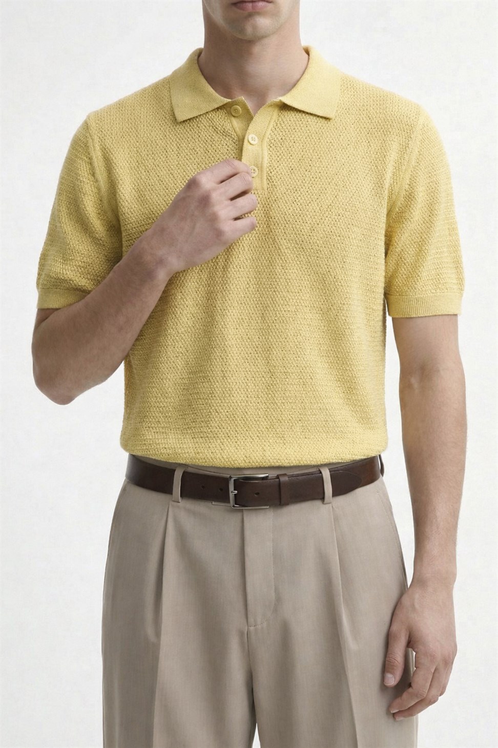 Antioch Sarı Örgü Dokulu Polo Yaka Erkek T-Shirt
