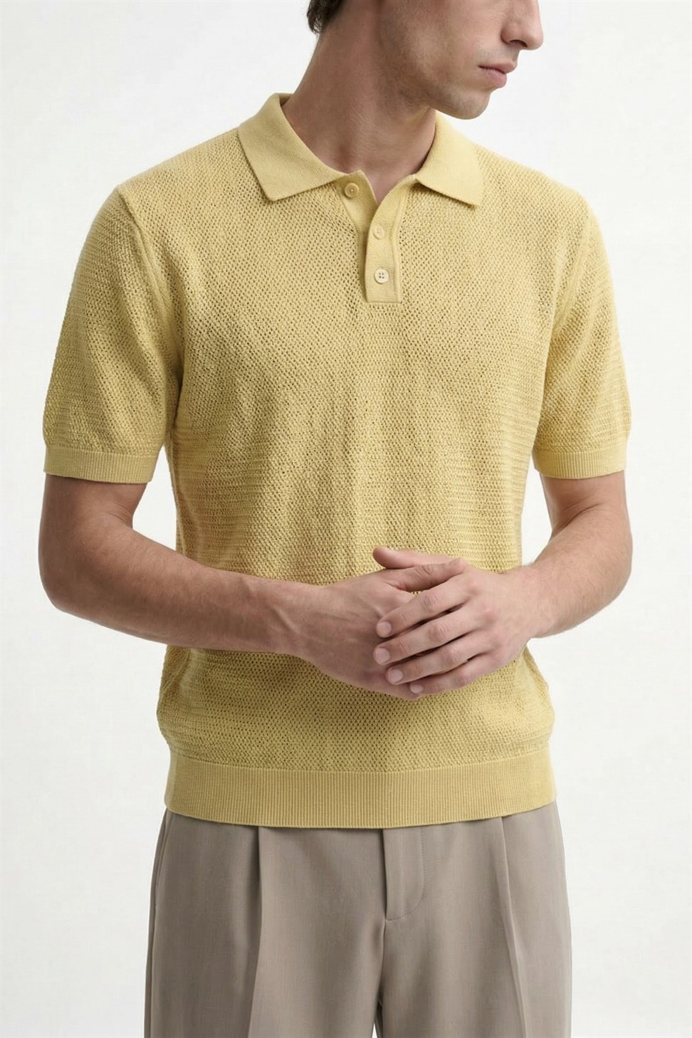 Antioch Sarı Örgü Dokulu Polo Yaka Erkek T-Shirt