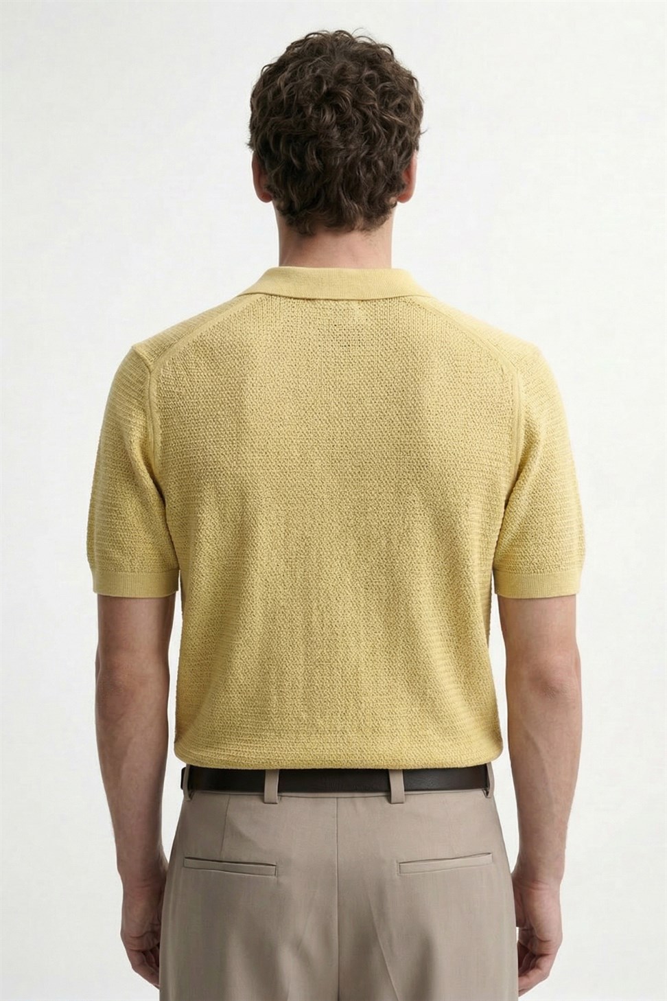 Antioch Sarı Örgü Dokulu Polo Yaka Erkek T-Shirt