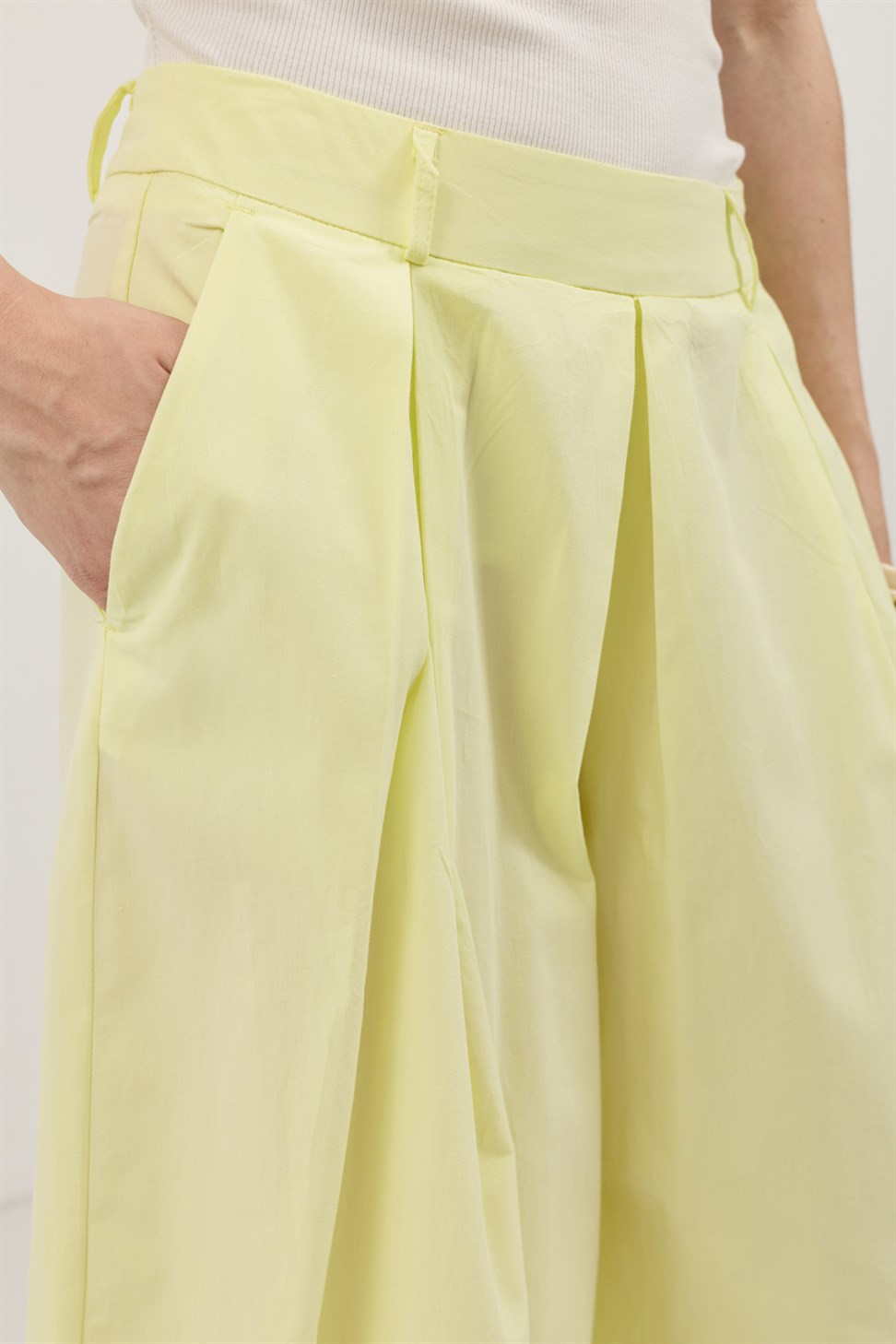 Antioch Sarı Pileli Culotte Pantolon