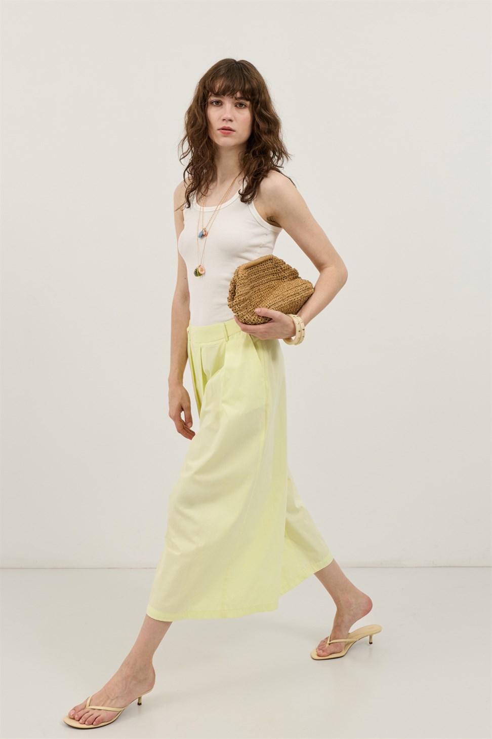 Antioch Sarı Pileli Culotte Pantolon