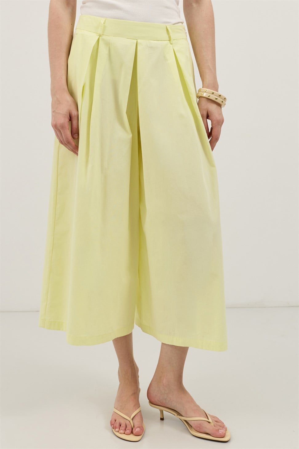 Antioch Sarı Pileli Culotte Pantolon