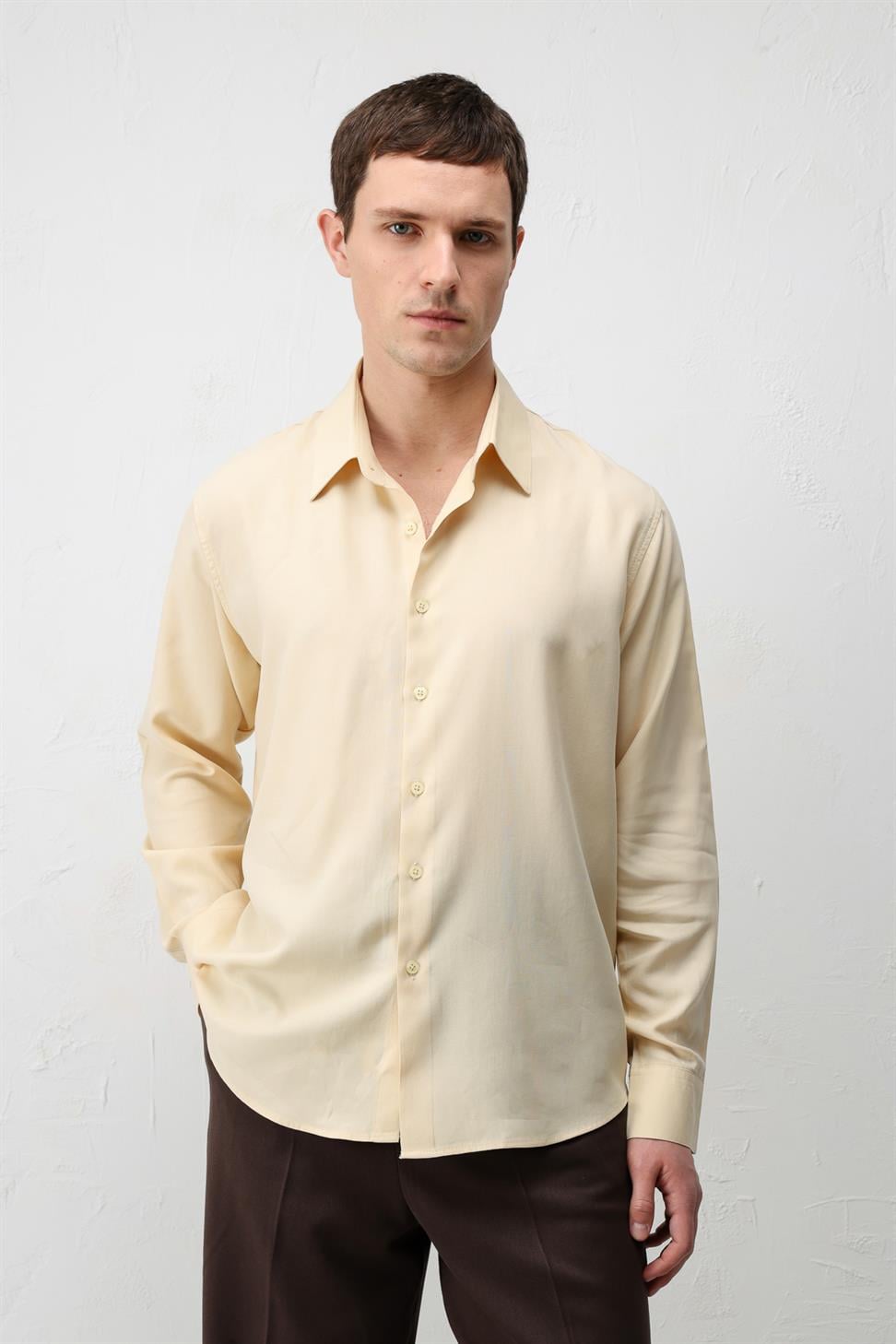 Antioch Sarı Teknik Regular Fit Erkek Gömlek
