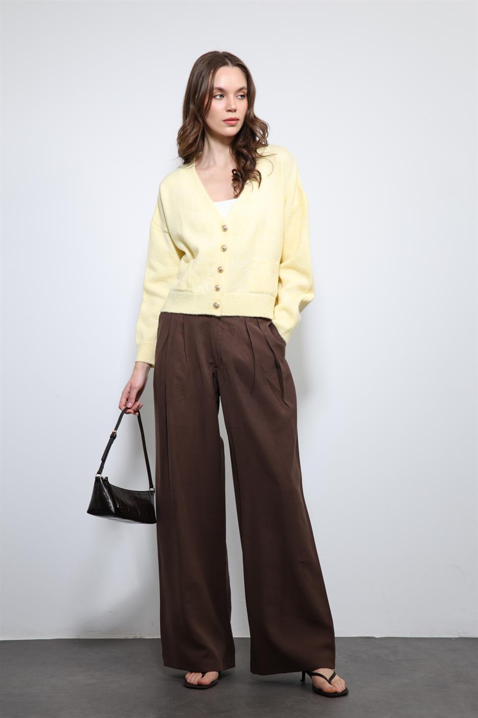 Antioch Sarı Yün Karışımlı Hırka