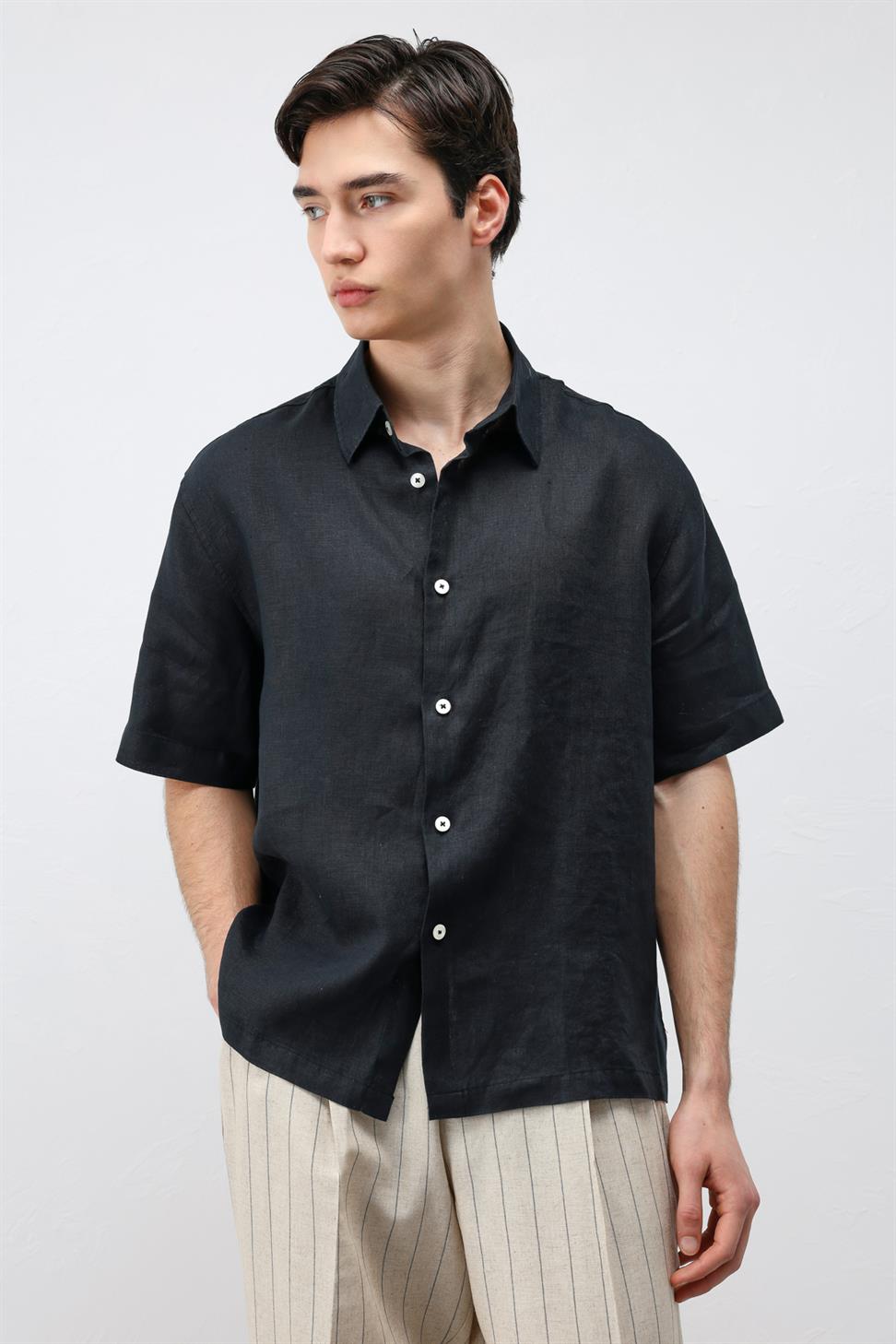 قميص رجالي مريح 100٪ من الكتان