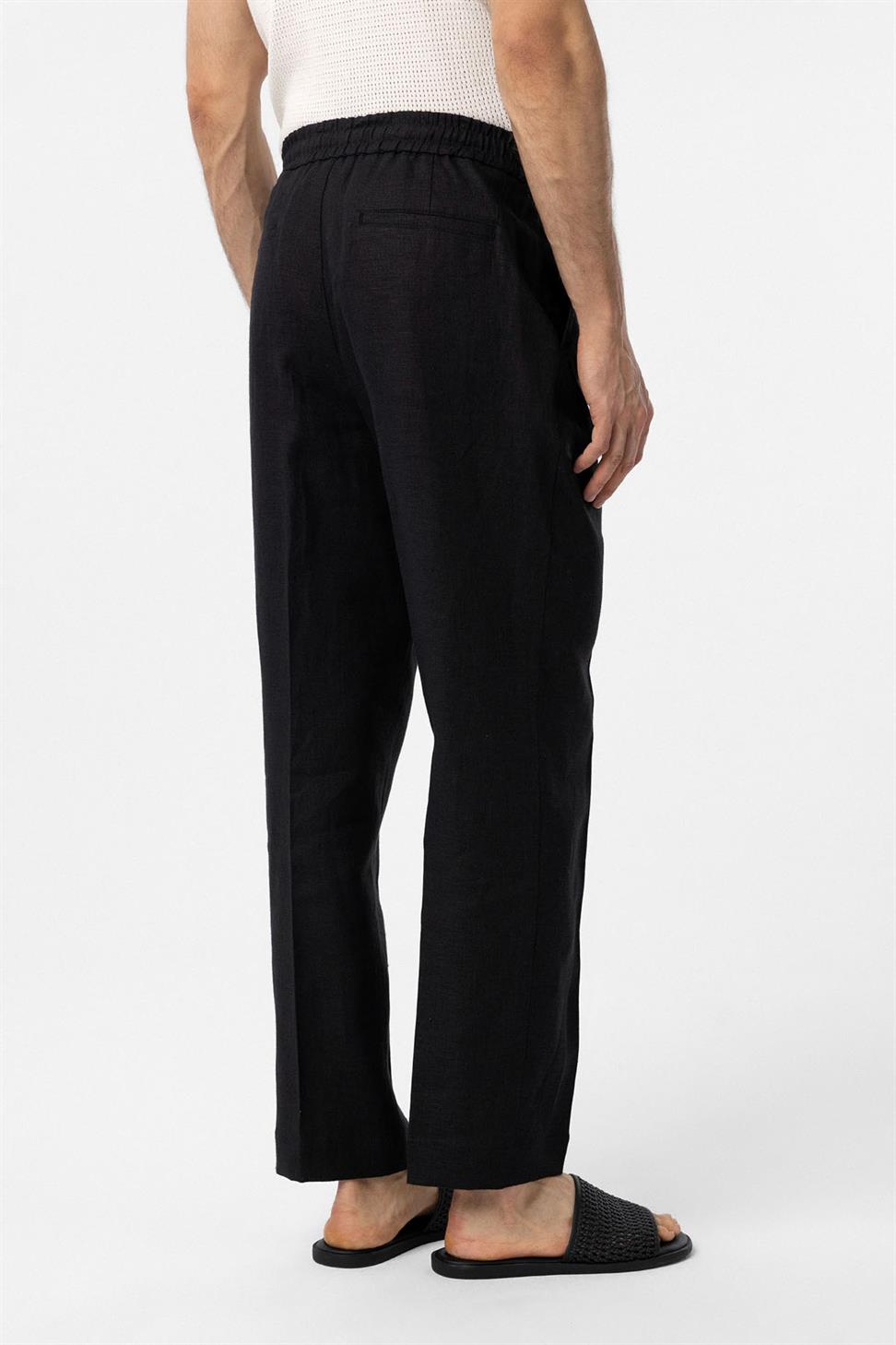 Antioch Siyah 100% Keten Yüksek Bel Erkek Pantolon