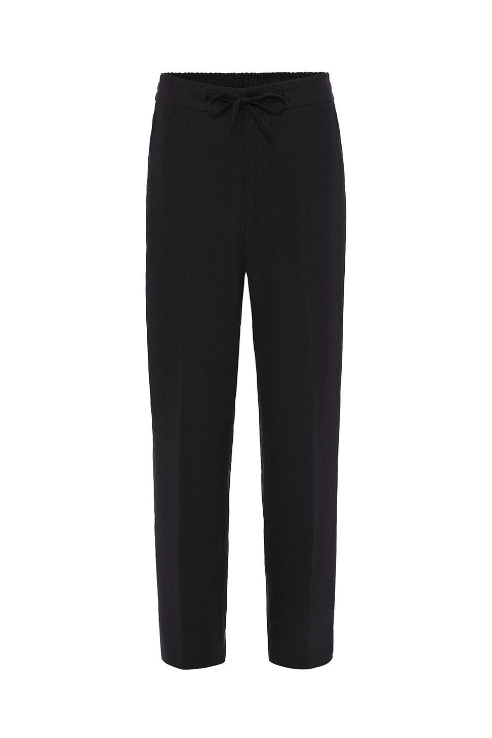 Antioch Siyah 100% Keten Yüksek Bel Erkek Pantolon