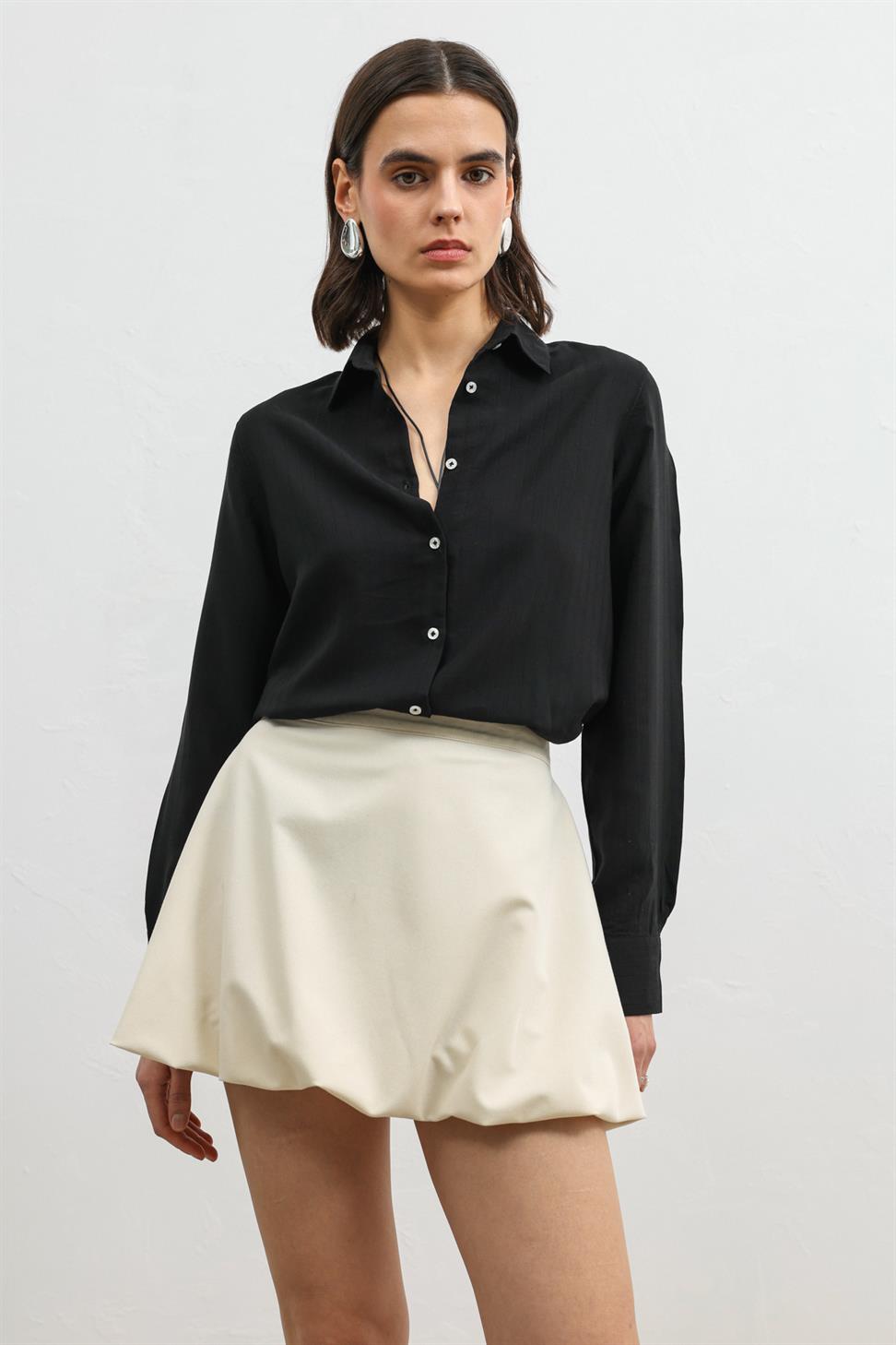 قميص نسائي مخطط مع منديل من 100% ليوسيل