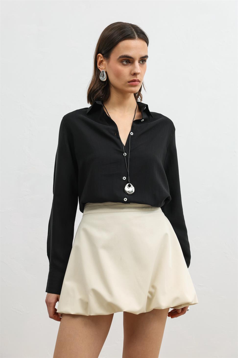 قميص نسائي مخطط مع منديل من 100% ليوسيل