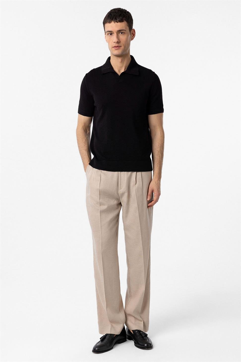 Antioch Siyah 100% Pamuk Apaş Yaka Triko T-Shirt