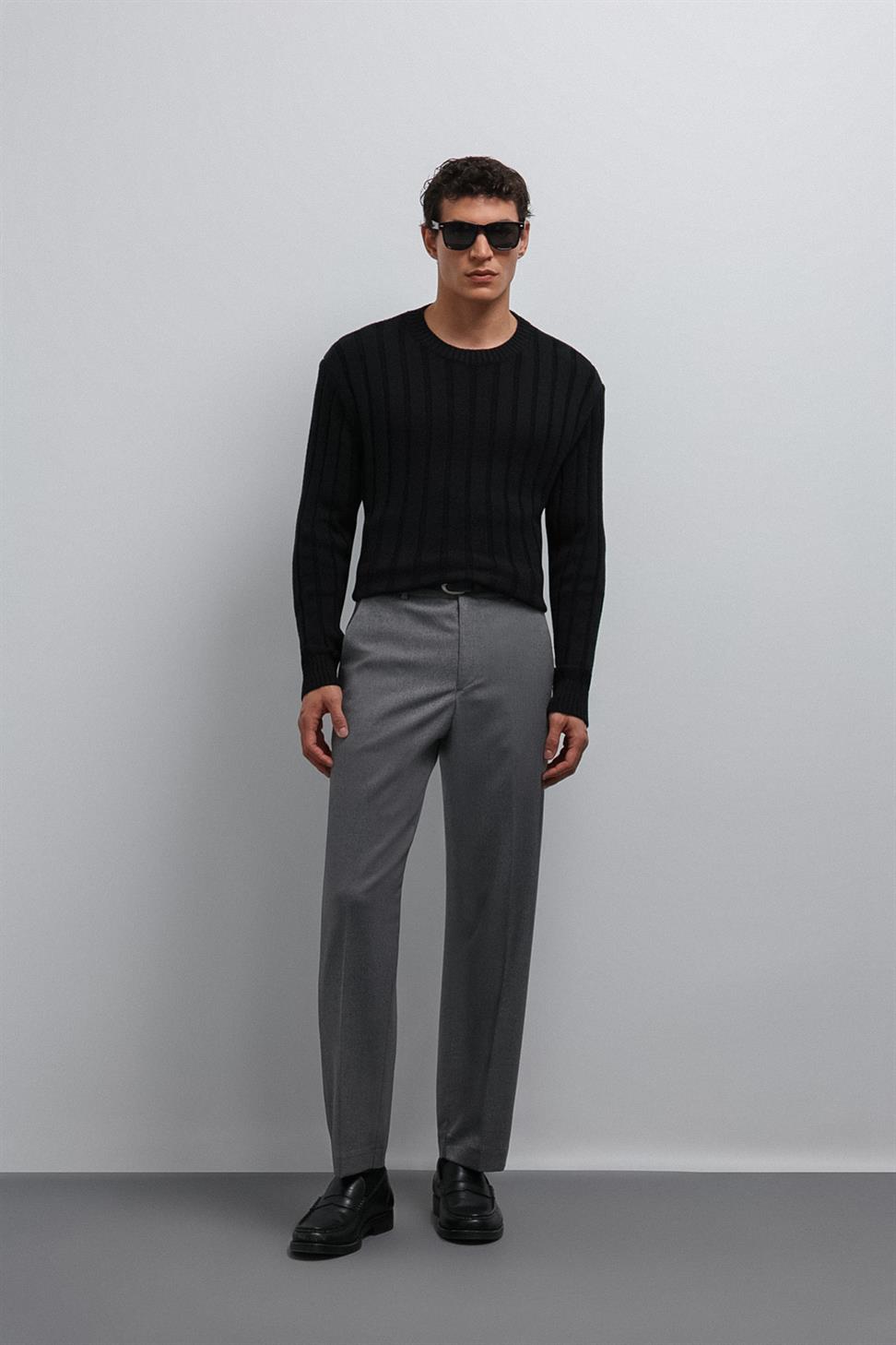 Antioch Siyah 100% Pamuk Fitilli Erkek Kazak