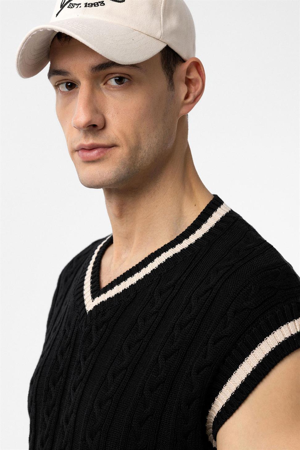 Antioch Siyah 100% Pamuk Örgü Erkek Yelek